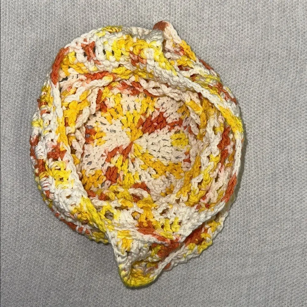 Handmade Crochet White Orange Yellow CandyCorn Colored Small Fishnet Market Tote